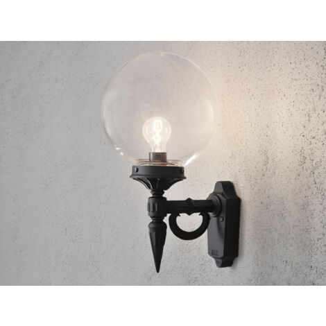 Außenwandleuchte ORION Aluminium Schwarz mit Glaskugel, Höhe 44cm