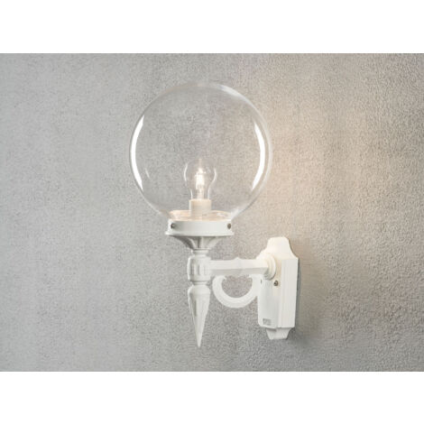Außenwandleuchte ORION Aluminium Weiß mit Glaskugel, Höhe 44cm
