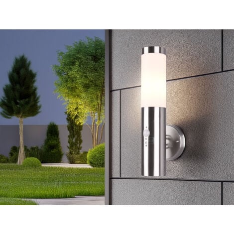 MEINEWUNSCHLEUCHTE Außenwandleuchte RADA mit Bewegungsmelder Edelstahl Höhe 38 cm