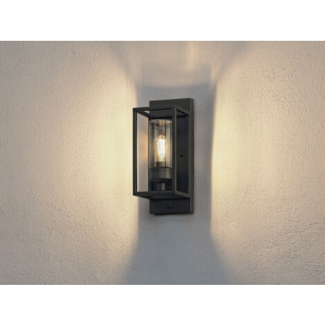Außenwandleuchte TRANI mit Dämmerungssensor, H: 40cm Edelstahl Schwarz
