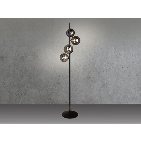 Außergewöhnliche LED Stehleuchte Schwarz - Glaskugeln Rauchglas, 160cm