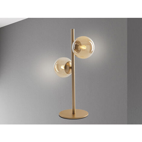 Außergewöhnliche LED Tischleuchte Messing - Glaskugeln Amber, Höhe 40cm
