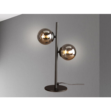 Außergewöhnliche LED Tischleuchte Schwarz - Glaskugeln Rauchglas, Höhe 40cm