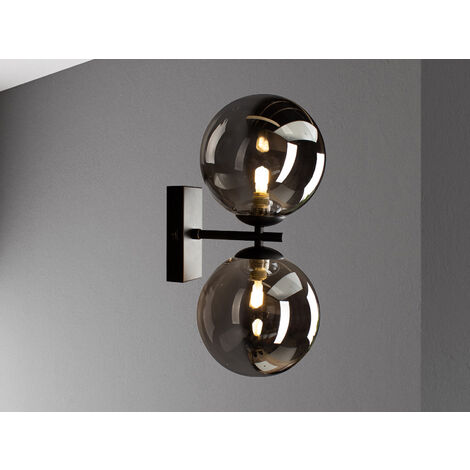Außergewöhnliche LED Wandlampe Schwarz Glaskugeln Rauchglas, Höhe 23cm