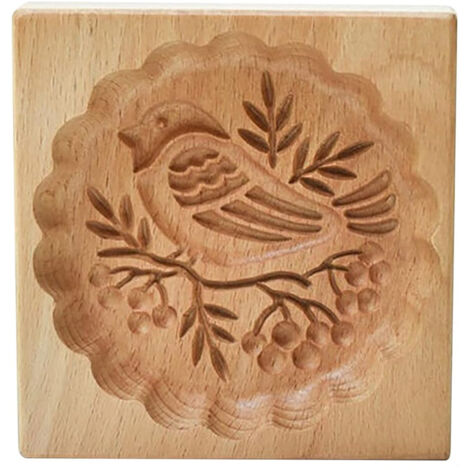 Ausstechform aus Holz, Weihnachtsplätzchenstempel, 3D-geprägtes Dekorations- und Backwerkzeug, DIY-Familien-Keksform für Muffins, Mondkuchen und Kekse (Vogel)