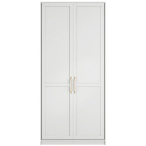 Austen 2 Door Wardrobe - Engineered Wood/Metal - L58 x W100 x H220 cm - White/Gold Brushed