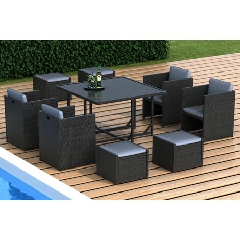 8 places - ensemble encastrable salon table de jardin aluminium et