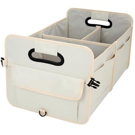 Austoces Organizer per bagagliaio auto, pieghevole, resistente, multi-scomparto, con cinghie regolabili (beige)