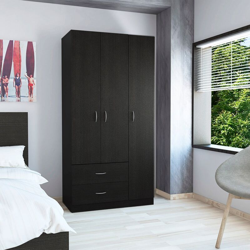 Austral 3-Door Wardrobe with two drawers , Black
