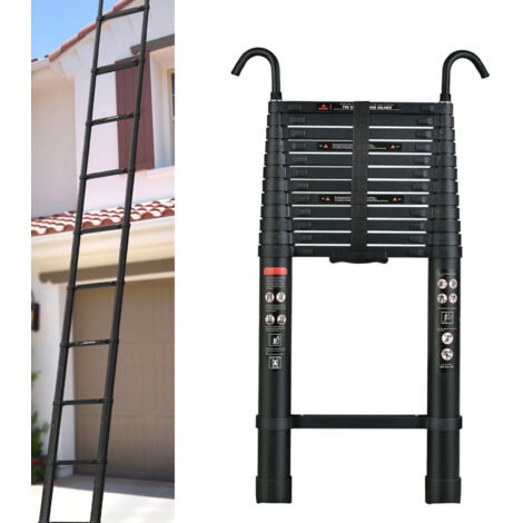 Ausziehbar 5m 16.4FT Leitern 150kg Belastbarkeit Alu Teleskopleiter Mit 2x Haken