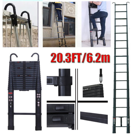 Ausziehbar 6.2m 20.3FT Leitern 150kg Belastbarkeit Alu Teleskopleiter Mit 2Haken