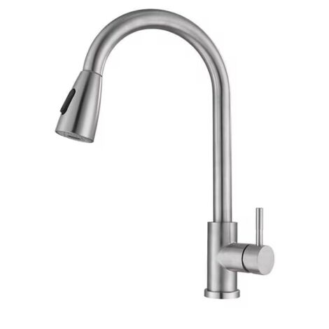 Ausziehbare Küchenarmatur aus gebürstetem Nickel, einteiliger Edelstahlgriff mit ausziehbarer Brause