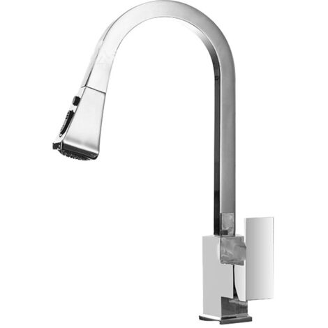 Ausziehbare Küchenarmatur, Einhebelmischer mit hohem Auslauf, zwei Strahlarten, Spritzschutz, Edelstahlkonstruktion, Spültischarmatur, einfache Installation