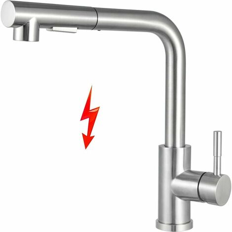 Ausziehbare Niederdruck-Küchenarmatur, 360° drehbare Niederdruck-Küchenarmatur, 2 Strahl Niederdruck-Küchenarmatur, gebürsteter Edelstahl