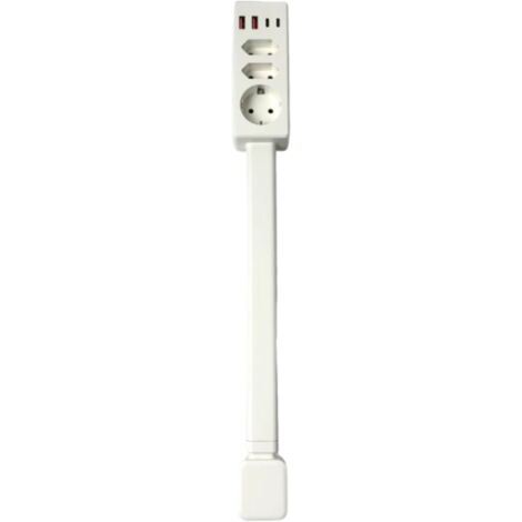 Ausziehbare Steckdosenleiste mit 3 EU-Steckdosen + 2 USB-Anschlüssen, 20 W (USB-A und USB-C), ausziehbar von 47–67 cm, 180° drehbar, ideal für Sofa, Schreibtisch, Nachttisch