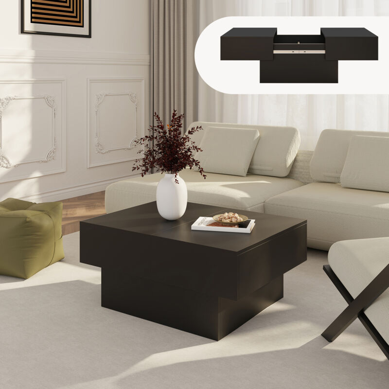 Ausziehbarer Couchtisch Lens 80x60x36 Cm Schwarz [en.casa]