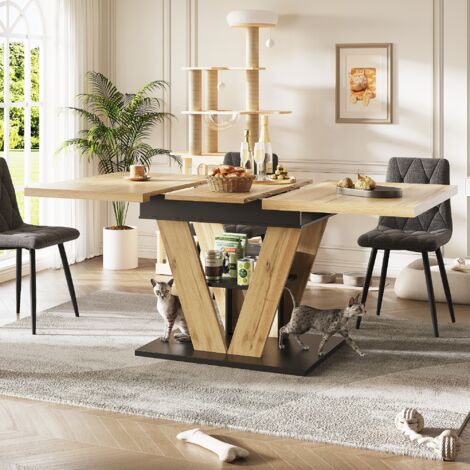 Ausziehbarer Esstisch 110 x 80 x 75 cm mit verstecktem Stauraum, MDF und Metall, Naturfarbe