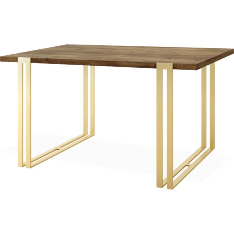 Ausziehbarer Esstisch - Großer Tisch im Loft-Stil mit Golden Metallbeinen 140 bis 240 cm - Industrietisch für das Wohnzimmer - Lefkas Eiche - 140 x 80 cm