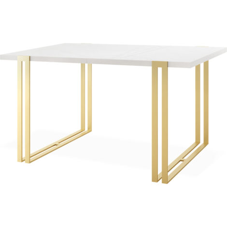 Ausziehbarer Esstisch - Großer Tisch im Loft-Stil mit Golden Metallbeinen 140 bis 240 cm - Industrietisch für das Wohnzimmer - Weiß - 140 x 80 cm