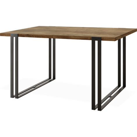 Ausziehbarer Esstisch - Großer Tisch im Loft-Stil mit Schwarze Metallbeinen 120 bis 220 cm - Industrietisch für das Wohnzimmer - Lefkas Eiche - 120 x 80 cm