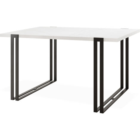 Ausziehbarer Esstisch - Großer Tisch im Loft-Stil mit Schwarze Metallbeinen 140 bis 240 cm - Industrietisch für das Wohnzimmer - Weiß - 140 x 80 cm