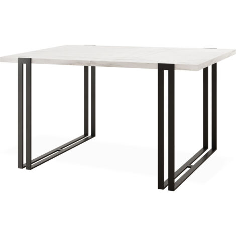 Ausziehbarer Esstisch - Großer Tisch im Loft-Stil mit Schwarzen Metallbeinen 120 bis 220 cm - Industrietisch für das Wohnzimmer - Marmor Weiß - 120 x 80 cm