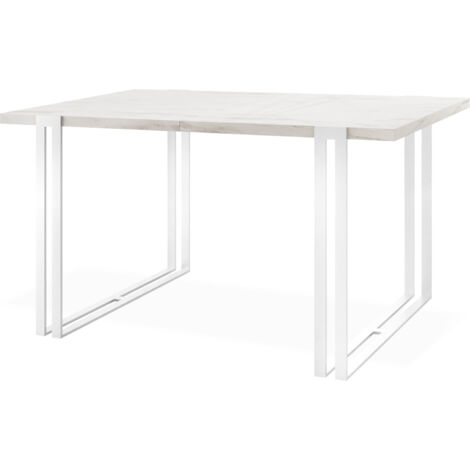 Ausziehbarer Esstisch - Großer Tisch im Loft-Stil mit Weißen Metallbeinen 120 bis 220 cm - Industrietisch für das Wohnzimmer - Marmor Weiß- 120 x 80 cm
