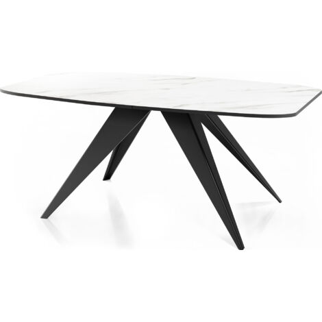 Ausziehbarer Esstisch im Loft-Stil - Industrieller Tisch mit Schwarzen Metallbeinen - Modernes Design für Wohnzimmer - 160 cm Ausziehbar auf 200 cm - Marmor Weiß