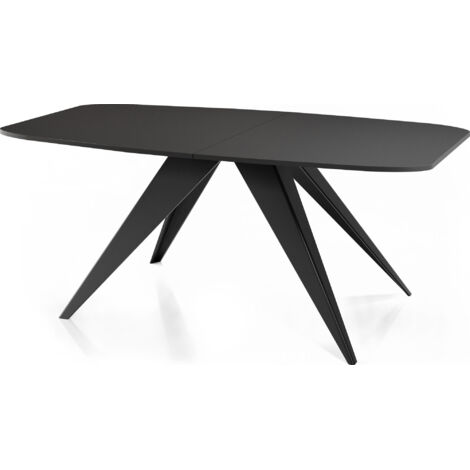Ausziehbarer Esstisch im Loft-Stil - Industrieller Tisch mit Schwarzen Metallbeinen - Modernes Design für Wohnzimmer - 160 cm Ausziehbar auf 200 cm - Schwarz