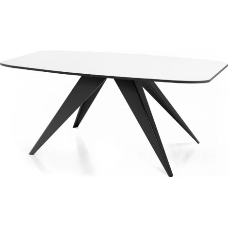 Ausziehbarer Esstisch im Loft-Stil - Industrieller Tisch mit Schwarzen Metallbeinen - Modernes Design für Wohnzimmer - 180 cm Ausziehbar auf 220 cm - Weiß