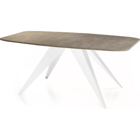 Ausziehbarer Esstisch im Loft-Stil - Industrieller Tisch mit Weißen Metallbeinen - Modernes Design für Wohnzimmer 160 cm Ausziehbar auf 200 cm - Chicago Beton Grau