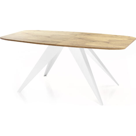 Ausziehbarer Esstisch im Loft-Stil - Industrieller Tisch mit Weißen Metallbeinen - Modernes Design für Wohnzimmer - 160 cm Ausziehbar auf 200 cm - Lancelot Eiche