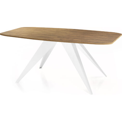 Ausziehbarer Esstisch im Loft-Stil - Industrieller Tisch mit Weißen Metallbeinen - Modernes Design für Wohnzimmer - 160 cm Ausziehbar auf 200 cm - Lefkas Eiche