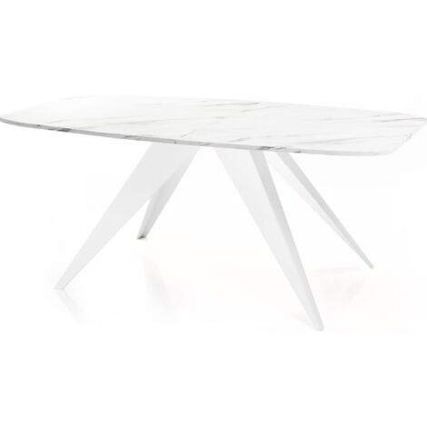 Ausziehbarer Esstisch im Loft-Stil - Industrieller Tisch mit Weißen Metallbeinen - Modernes Design für Wohnzimmer - 160 cm Ausziehbar auf 200 cm - Marmor Weiß