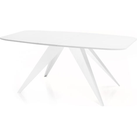 Ausziehbarer Esstisch im Loft-Stil - Industrieller Tisch mit Weißen Metallbeinen - Modernes Design für Wohnzimmer - 160 cm Ausziehbar auf 200 cm - Weiß