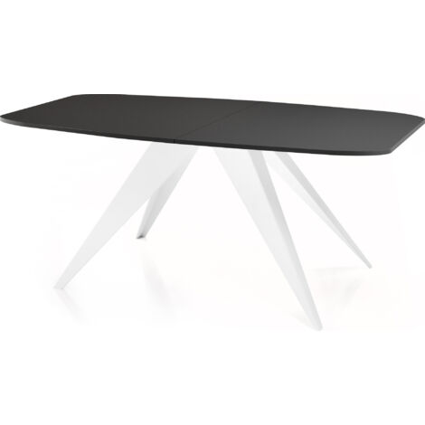 Ausziehbarer Esstisch im Loft-Stil - Industrieller Tisch mit Weißen Metallbeinen - Modernes Design für Wohnzimmer - 180 cm Ausziehbar auf 220 cm - Schwarz