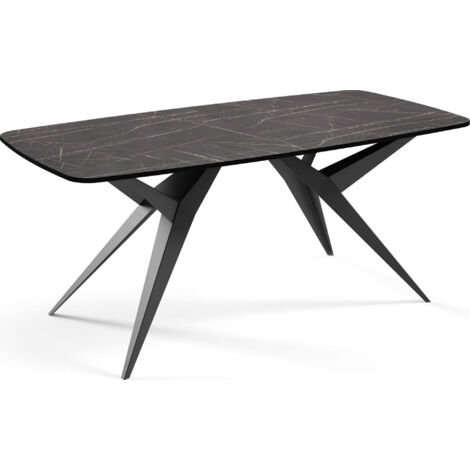 Ausziehbarer Esstisch im Loft-Stil – Rechteckiger Tisch mit Schwarzen Metallbeinen – Industrietisch mit Abgerundeten Ecken für 6-10 Personen – 160 cm Marmor Schwarz