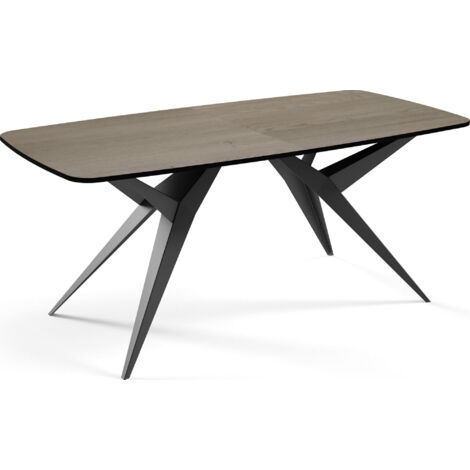 Ausziehbarer Esstisch im Loft-Stil – Rechteckiger Tisch Schwarzen Metallbeinen – Industrietisch mit Abgerundeten Ecken – für 8-12 Personen – 180 bis 260 cm – Braun