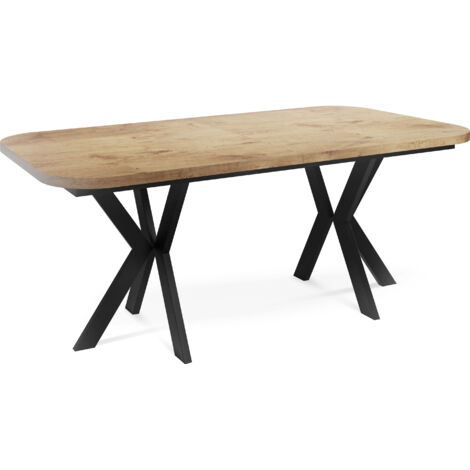 Ausziehbarer Esstisch im Modern-Stil - Rechteckiger Tisch mit Schwarzen Metallbeinen - Industrietisch mit Abgerundeten Ecken - 200 x 100 cm - Lancelot Eiche