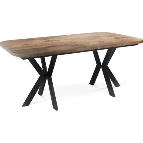 Ausziehbarer Esstisch im Modern-Stil - Rechteckiger Tisch mit Schwarzen Metallbeinen - Industrietisch mit Abgerundeten Ecken - 200 x 100 cm - Lefkas Eiche