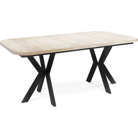 Ausziehbarer Esstisch im Modern-Stil - Rechteckiger Tisch mit Schwarzen Metallbeinen - Industrietisch mit Abgerundeten Ecken - 200 x 100 cm - Sonoma Eiche