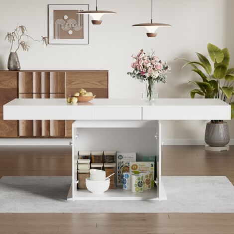 Ausziehbarer Esstisch, L140/180B80H76cm, Esstisch mit Stauraum, rechteckiger Esstisch, Freizeit-Couchtisch, platzsparender Multifunktions-Esstisch, automatischer Teleskoptisch, weiß