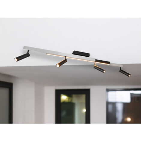 Ausziehbarer LED Deckenstrahler ZENO 4 Spots Schwarz Silber, max. Breite 133cm