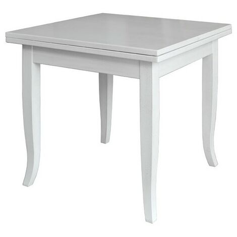 Ausziehbarer quadratischer Massivholztisch in der Farbe Weiß 90x90-180 cm
