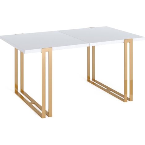 Ausziehbarer Rechteckiger Esstisch im Loft-Stil - Großer Industrietisch mit Goldenen Metallbeinen, 140 bis 240 cm - Platzsparender Konferenztisch - Weiß
