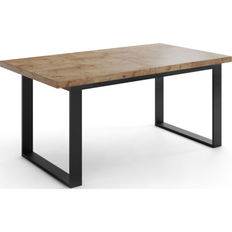Ausziehbarer Rechteckiger Esstisch im Loft-Stil mit Schwarzen Metallbeinen – Tisch für Wohnzimmer – Ausziehbar von 140 cm auf 180 cm – Made in EU – Lancelot Eiche