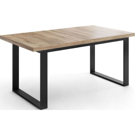 Ausziehbarer Rechteckiger Esstisch im Loft-Stil mit Schwarzen Metallbeinen – Tisch für Wohnzimmer – Ausziehbar von 140 cm auf 180 cm – Made in EU – Sonoma Eiche