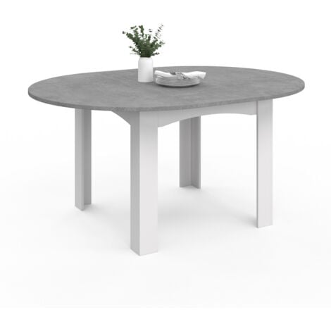 IDMARKET Ausziehbarer runder Esstisch DONA 4-8 Personen weiß Tischplatte Betoneffekt 110-150 cm