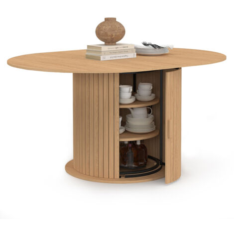 IDMARKET Ausziehbarer runder Esstisch JULIETTE 4-8 Personen Lattenfuß mit Stauraum 110-150 cm