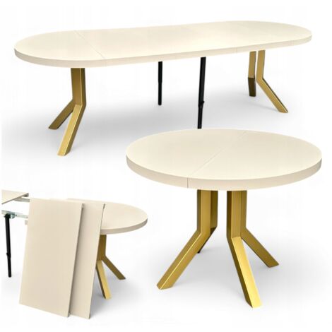 Ausziehbarer runder Esstisch KASCHMIR Ø100–300 cm – Goldene Metallbeine – Slim Design